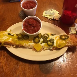 Cheese bread, both cheeses both peppers
