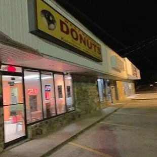 the outside of a donut shop