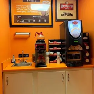 a coffee machine and counter