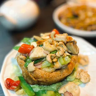 Taro nest with seafood