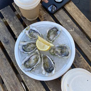 Oysters and locally roasted coffee.