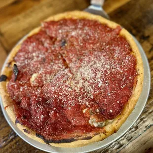 a deep dish pizza