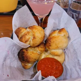 Garlic knots and a cosmo