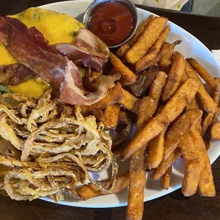 Burger with THE best sweet potato fries ever