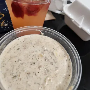 Sausage Gravy and Strawberry lemonade.