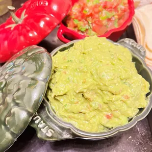 guacamole, tortillas, and tomatoes