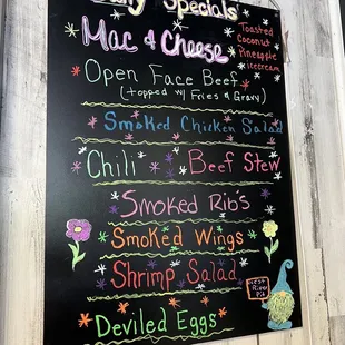 a chalk board with a menu on it