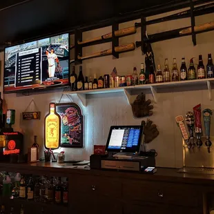 a bar with beer taps