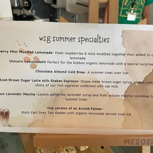 Summer Specials Menu - August 2022