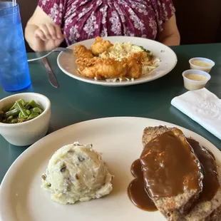 Fried chicken salad and meatloaf