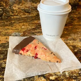 Chocolate cherry shortbread and coffee