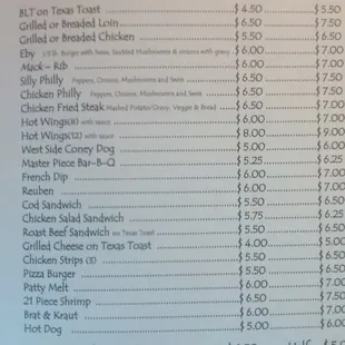 One of the pages from their menu.