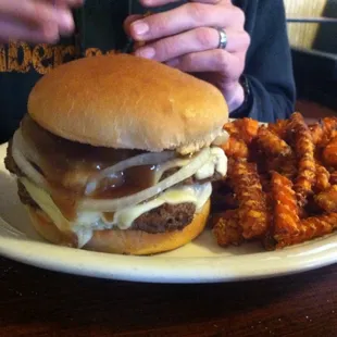 Double Eby Burger and sweet potato fries!