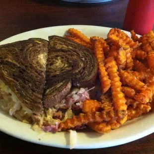 Reuben and sweet potato fries