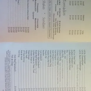 One of the pages from their menu.