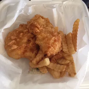 Fried fish with fries