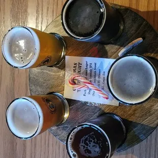 a variety of beers on a table