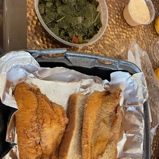 Fried catfish and collard greens