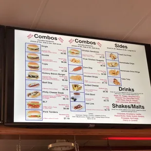 a menu on the wall