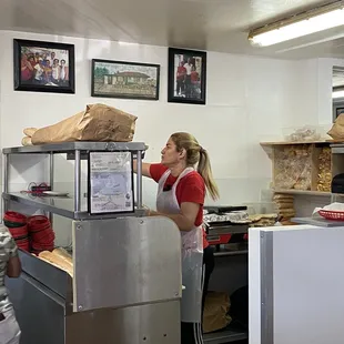Sandwich station. Can you spot our president ?