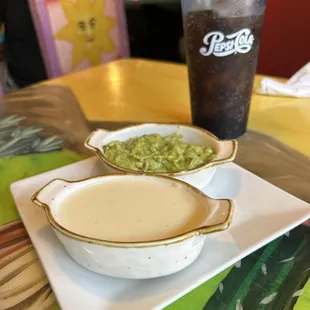 Cheese dip and guacamole
