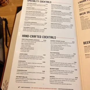 Cocktail menu