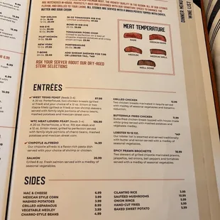 Steak menu