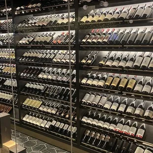 a wall of wine bottles