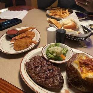 Steak and shrimp dinner.