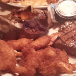 8oz sirloin and shrimp with sweet potato