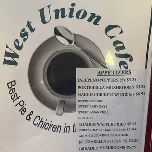 Front of menu