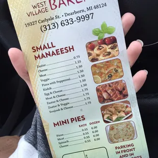 Take out menu