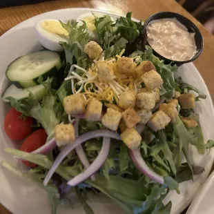 Dinner salad (small meal in itself) with house made Thousand Island. Delish