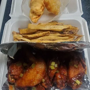 Pizza rolls, fries and wings to die for!