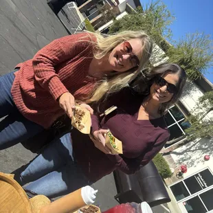 Enjoying some steak and chicken tacos