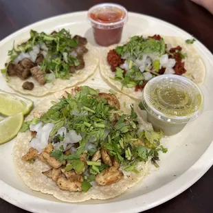 Tacos- chicken, carne asada, and chorizo