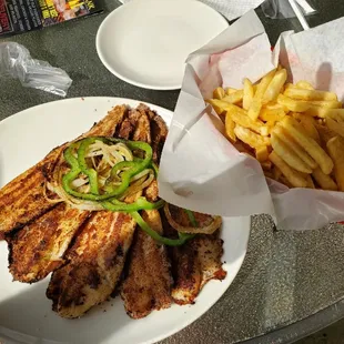 Blackened fish and fries