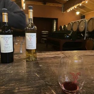 a glass of wine and a bottle of wine