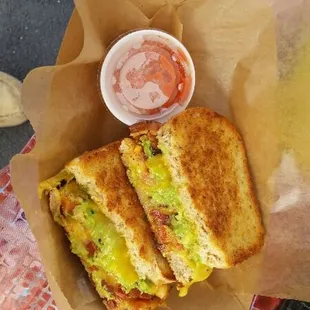 Riddle on the Griddle-Grill Cheese with avocado, tomato, &amp; bacon on pony bread