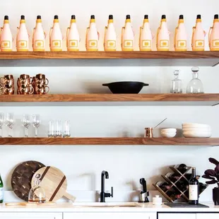 shelves of bottles and glasses