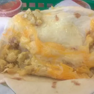 Potato, egg and cheese taco