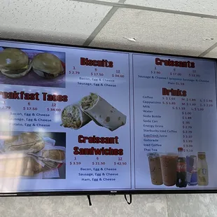 a menu on the wall