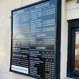 a menu on a wall