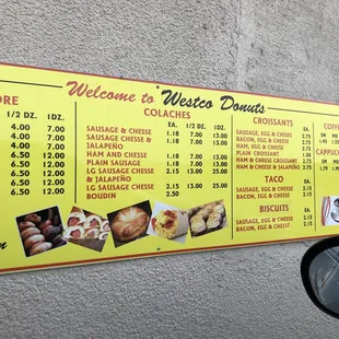 a menu on the side of a building