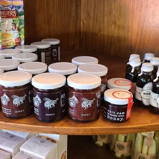 jars of jams on a shelf