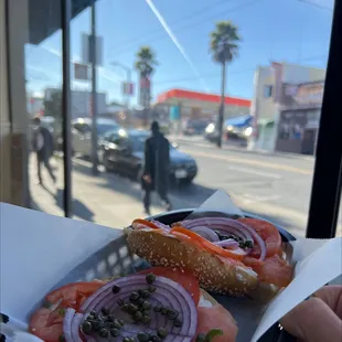 Lox bagel was perfectly toasted, everything fresh
