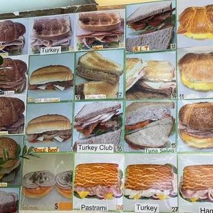 a variety of sandwiches on display
