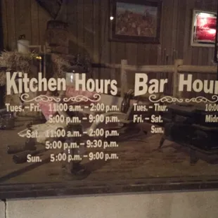 Hours. not open monday.