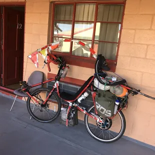 Exterior: my fantastic FrankenBike waits patiently for entry into room 12