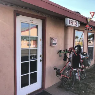 Exterior: registering at the office for the night